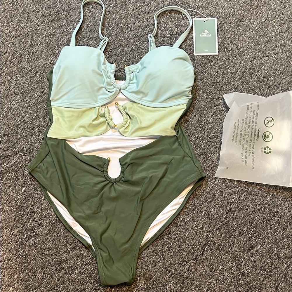 NWT Eomenie Green Toned Cut-Out Swimsuit S